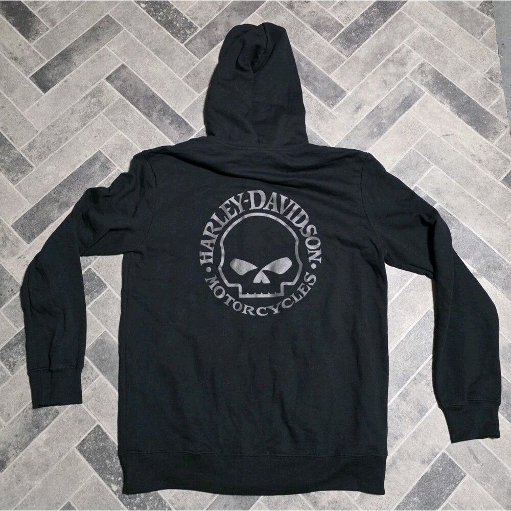 Harley-Davidson Men's Willie G Skull Logo Zip-Up Hoodie Sweatshirt, Black Size S